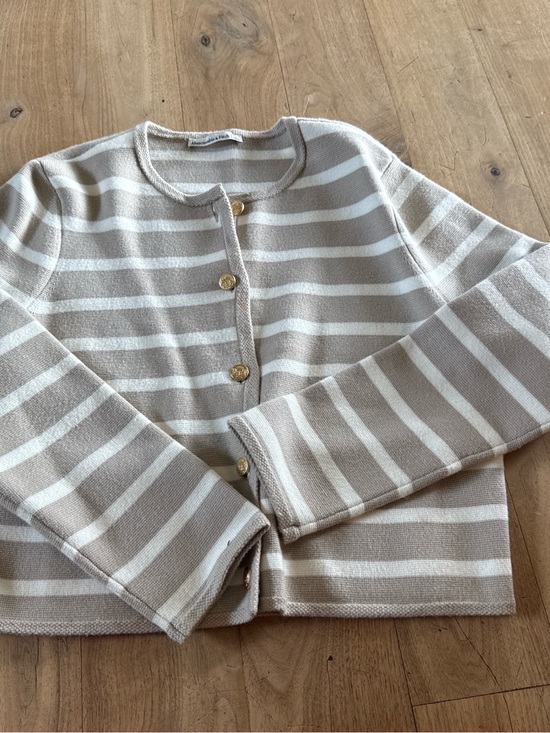 Abercrombie & Fitch Sweaters - Abercrombie & Fitch Cream and Taupe Striped Button Cardigan